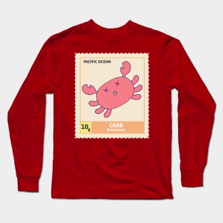 Kawaii Cute Fainted Red Crab, Ocean Stamp Collection, Stamp Collector Long Sleeve T-Shirt